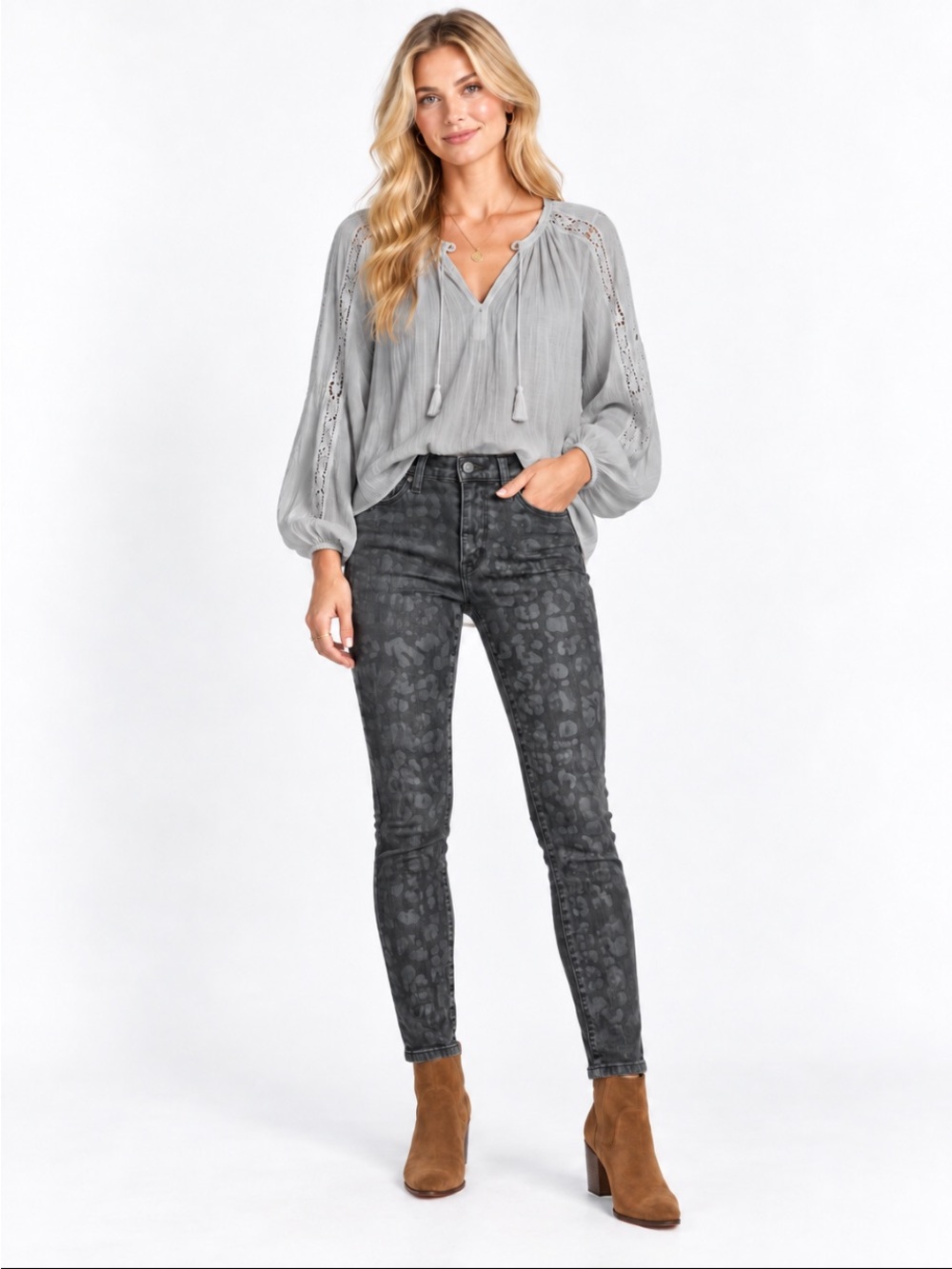 Hudson Los Angeles “Barbara” Charcoal Leopard Print Skinny Jeans Size 26